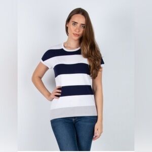 MARBLE Very Oversized(Medium) Classic White and Navy Light KnitTop